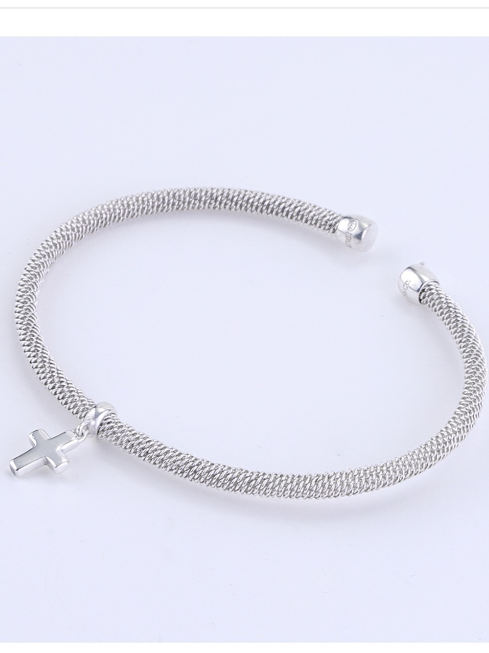 Tiffany & Co. Cross Dangle Charm Mesh Cuff Bangle Sterling Silver